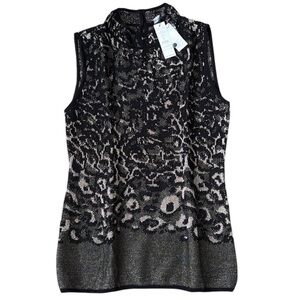 NWT White House Black Market Jacquard Mockneck Sleeveless Sweater Top Small